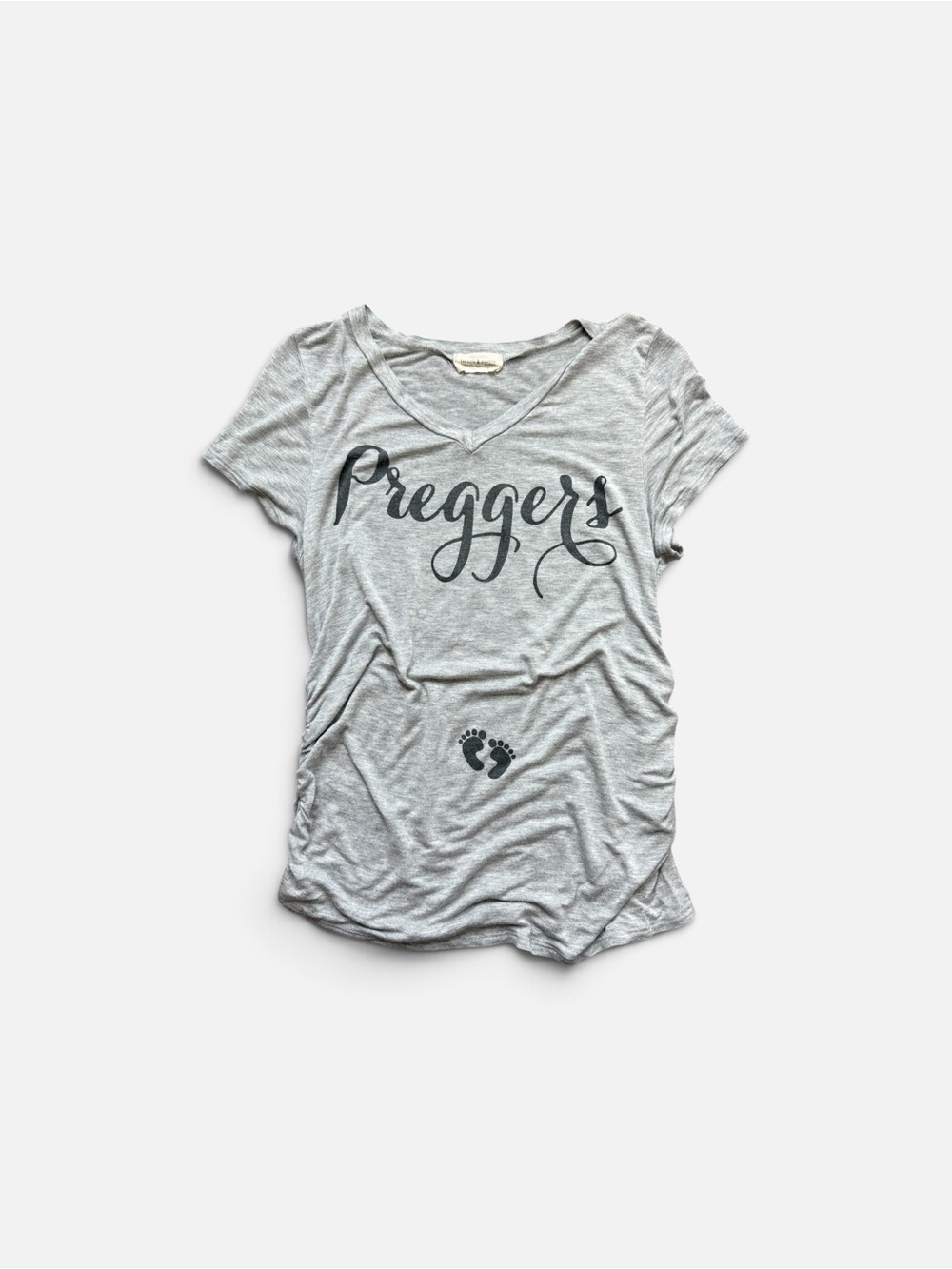 French Pastry Short Sleeve Side-Ruched Gray Maternity Shirt | Size S